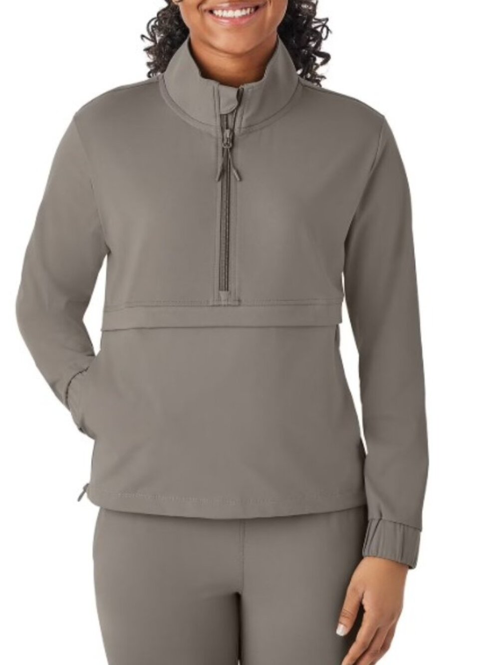 NWT! Member's Gray Brown Pullover Quarter Zip w/ Kangaroo Zip Pocket